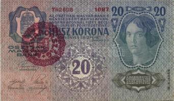 1913. 20K II.kiadás piros "Magyarország" körbélyegzővel T:II+
