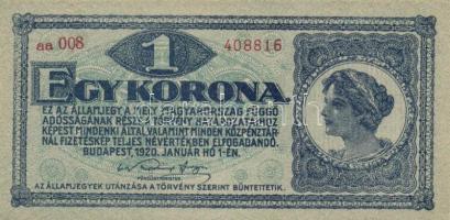 1920. 1K (6x) egymásutáni sorszámokkal, ferde betűkkel és sorozatszámokkal! T:I