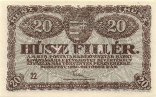 1920. 20f (2x) színvariánsok, elcsúszott alapnyomat T:I + 50f (5x) alapnyomat elcsúszásokkal T:I,I- ...