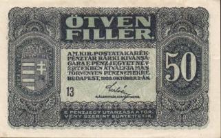 1920. 20f (2x) színvariánsok, elcsúszott alapnyomat T:I + 50f (5x) alapnyomat elcsúszásokkal T:I,I- ...