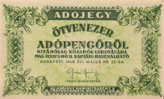 1946. 50.000AP vízjeles papíron, sorozat- és sorszám nélkül, vízjel szabályosan áll T:I