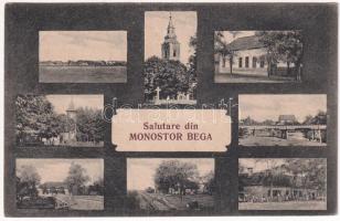 Bégamonostor, Monostor, Monostor Bega, Manastiur; mozaiklap: templom, vasútállomás, vasúti híd. Edit. Atelier Petrovics / multi-view postcard with church, railway station, railway bridge (EK)