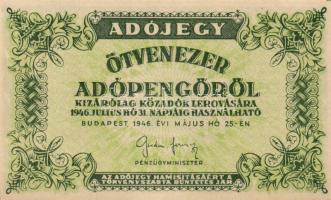 1946. 50.000AP vízjeles papíron, sorozat- és sorszám nélkül, vízjel szabályosan áll T:I