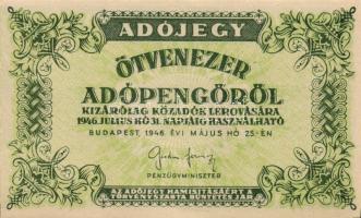 1946. 50.000AP vízjeles papíron, sorozat- és sorszám nélkül, előlap bal oldalán a hátlap halvány átnyomata, vízjel szabályosan áll T:I