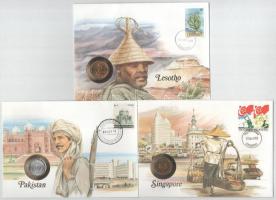 5db-os érmés boríték tétel, mind különféle és német nyelvű tájékoztatóval, benne: Lesotho, Pakisztán, Szingapúr, Nigéria, Líbia T:UNC,AU