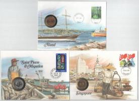 5db-os érmés boríték tétel, mind különféle és német nyelvű tájékoztatóval, benne: Finnország / Aland, Franciaország / Saint Pierre és Miquelon, Szingapúr, Palau, Lettország T:UNC,AU