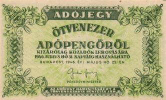 1946. 50.000AP barnásfehér vízjeles papíron, sorozat- és sorszám nélkül, vízjel talpa balra áll T:I