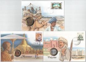 5db-os érmés boríték tétel, mind különféle és német nyelvű tájékoztatóval, benne: Pakisztán, Argentína, Jemen, Mianmar, Mauritánia T:UNC,AU