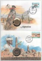 5db-os érmés boríték tétel, mind különféle és német nyelvű tájékoztatóval, benne: Pakisztán, Argentí...