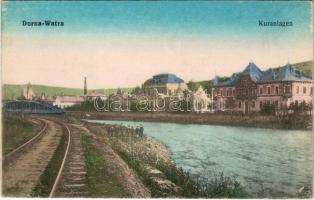 Vatra Dornei, Dornavátra, Bad Dorna-Watra (Bukovina, Bukowina); Kuranlagen / spa, railway track. Verlag Eislg Schäfer (fl)