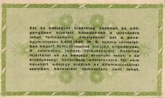 1946. 50.000AP barnásfehér vízjeles papíron, sorozat- és sorszám nélkül, hátlap világoszöld képnyoma...