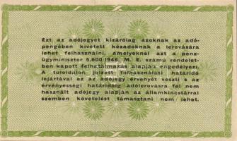 1946. 50.000AP barnásfehér vízjeles papíron, sorozat- és sorszám nélkül, hátlap világoszöld képnyoma...