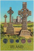 Írország 1996-1998. 1p-20p (5xklf) forgalmi összeállítás díszlapon, német nyelvű tájékoztatóval T:UNC,AU Ireland 1996-1998. 1 Penny - 20 Pence (5xdiff) coin set on decoration sheet, with information in German C:UNC,AU