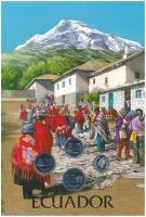 Ecuador 1988-1991. 1S-50S (4xklf) forgalmi összeállítás díszlapon, német nyelvű tájékoztatóval T:UNC-XF El Salvador 1988-1991. 1 Sucre - 50 Sucres (4xdiff) coin set on decoration sheet, with information in German C:UNC-XF