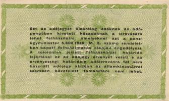 1946. 50.000AP barnásfehér vízjeles papíron, sorozat- és sorszám nélkül, hátlap világoszöld képnyoma...