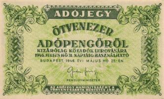 1946. 50.000AP barnásfehér vízjeles papíron, sorozat- és sorszám nélkül, vízjel fejtetőn balra áll T:I