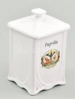 I. világháborús porcelán fűszertartó, Paprika felirattal, Ferenc József és II. Vilmos császárt ábrázoló mintával, 1914/15. Jelzés nélkül, minimális kopással, m: 12 cm
