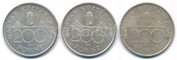 1993. 200Ft Ag "MNB" (3x) T:AU,XF patina Adamo F13
