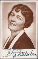 Olga Tschechowa (1897-1980) színésznő, a néma filmek titokzatos sztárjának üdvözlete és aláírása egy őt ábrázoló képeslapon, 14x9cm