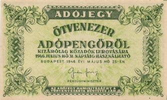 1946. 50.000AP barnásfehér vízjeles papíron, sorozat- és sorszám nélkül, vízjel szabályosan áll, de tükörkép T:I