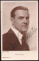Paul Richter (1895-1961) osztrák filmszínész, a néma filmek sztárjának aláírása egy őt ábrázoló képeslapon, 13,5x8,5 cm