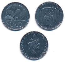 San Marino 1975. 100L acél "Kutya és macska" + 1976. 100L acél "Család" + Vatikán 1975. 100L acél T:UNC,AU San Marino 1975. 100 Lire steel "Dog & cat" + 1976. 100 Lire steel "Family" + Vatikán 1975. 100 Lire steel T:UNC,AU