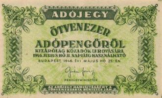 1946. 50.000AP barnásfehér vízjeles papíron, sorozat- és sorszám nélkül, vízjel szabályosan áll, de tükörkép T:I