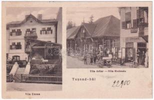 Tusnádfürdő, Baile Tusnad; Vila Emma, Vila Adler, Vila Rodeanu / Emma villa, Adler villa, Rodeanu villa, szálloda, Andrásofszky bazár üzlete és saját kiadása / villas, hotel, publisher's shop, bazaar, spa (Rb)