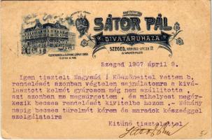1907 Szeged, Sátor Pál divatáruháza reklámlapja. Kárász utca 12. (szakadás / tear)