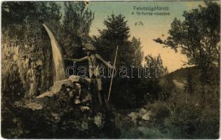 Felsőzúgó-fürdő, Ruzsbachfürdő, Bad Ober Rauschenbach, Kúpele Vysné Ruzbachy; A főforrás vízesése. Szankovszky felvétele és kiadása / spa, spring source, waterfall (b)