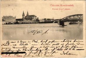 1901 Komárom, Komárno; Ferenc József rakpart, híd. Czike Dénes kiadása / bridge, quay (r)