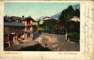 1900 Tátrafüred, Ótátrafüred, Altschmecks, Stary Smokovec (Tátra, Magas-Tátra, Vysoké Tatry); Maurer Adolf üzlete, fürdő iroda. Cattarino kiadása / shop, spa office (EM)