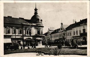 1941 Dés, Dej; Megyeháza, Városháza, Hungária szálloda, Minerva gyógyszertár. Nagy Péter kiadása / county hall, town hall, hotel, pharmacy (fl)