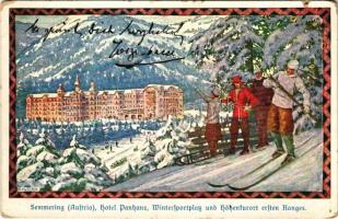 Semmering, Hotel Panhaus, Wintersportplatz und Höhenkurort ersten Ranges / winter sport, skiers, sled s: E. Kutzer (tear)