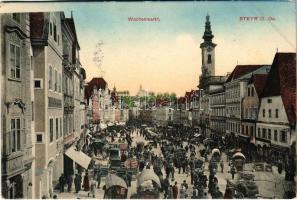 1910 Steyr, Wochenmarkt / market, shops (EK)