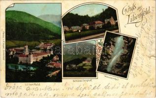 Lilienfeld, Dörfl, Schloss Berghof, Wasserfall / general view, village, castle, waterfall. Art Nouveau, floral (b)