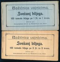 SEGÉLYBÉLYEGEK 1915. 2 klf. teljes Hadsegélyező Hivatali bélyegfüzet 100-100 db 1f és 2f névértékű bélyeggel, horvát nyelvű borítókkal