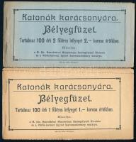 SEGÉLYBÉLYEGEK 1915. 2 klf. teljes Hadsegélyező Hivatali bélyegfüzet 100-100 db 1f és 2f névértékű bélyeggel, magyar nyelvű borítókkal