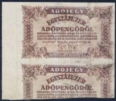 1946. 100.000AP fehér papíron, sorszám nélkül, hátlapi alapnyomat teljes hiánya, összefüggő másfél darabos példány, ívből kivágva! T:gyári gyűrődésekkel