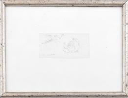 Borsos Miklós (1906-1990): Szent család. Rézkarc, papír, jelzett a karcon, számozott: 22/25, üvegezett fakeretben, 6×12 cm