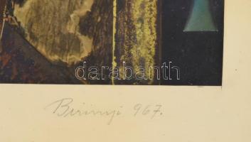 Birinyi István (?-): Cím nélkül, 1967. Kollázs, papír. Jelzett, hátoldalán autográf felirattal. Üveg...