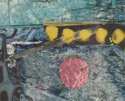 Birinyi István (?-): Cím nélkül, 1967. Kollázs, papír. Jelzett, hátoldalán autográf felirattal. Üveg...