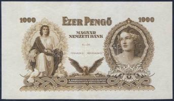 1944. 1000P bankjegytervezet későbbi eredeti nyomólemezzel készített példánya T:I