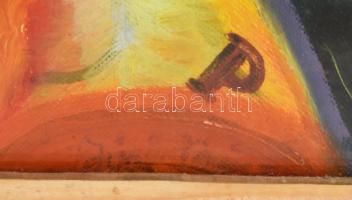 Olvashatatlan (Juri...?) jelzéssel, XX. sz. második fele: Szürreális világ. Olaj, vászon. Üvegezett ...