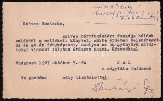 1967 Turchányi Albert Egon (1894-1969), Mindszenty József hercegprímás, bíboros titkárának autográf aláírásával ellátott üdvözlőkártya, 15,5x9,5 cm