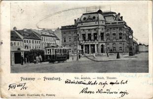 1903 Pozsony, Pressburg, Bratislava; Városi színház, villamos. Duschinsky G. 5045. / theatre, tram (vágott / cut)