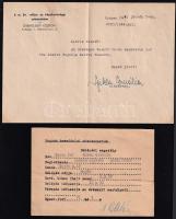 1944 A m. kir. vallás- és közoktatásügyi minisztérium leventelány központ hivatalos levele + Belépési engedély a honvédelmi minisztériumba, eredeti borítékkal (Ritka)