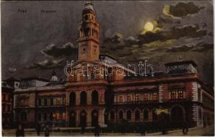 1926 Arad, Városháza este. Mil Ford Zauberwort reklám a hátoldalon / town hall at night. Advertisement on the backside (EK)