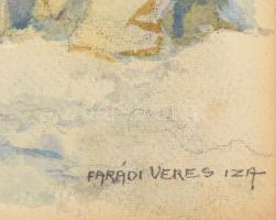 Farádi Veres Izabella (1884-1968): Napfényes udvar kisgyerekkel. Akvarell, papír, jelzett. Üvegezett...