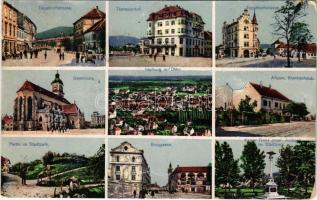 1917 Maribor, Marburg a. Drau; Tegetthoffstrasse, Theresienhof, Domkirche, Stadtpark, Burggasse, Allgem. Krankenhaus, Kaiser Franz Josef Anlagen / street, church, park, German hospital (EB)